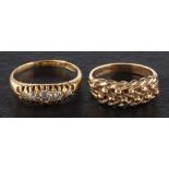 Two gold rings,: including an 18ct gold single and round, brilliant-cut diamond, five-stone ring,