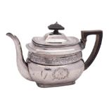 A George III silver teapot, maker John Rich, London, 1806: initialled, of barge-shaped outline,