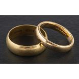 Two band rings,: including a 9ct gold ring with hallmarks for Sheffield,