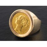 A Victoria, half sovereign gold coin ring,: the coin dated 1883, the mount 9ct gold,