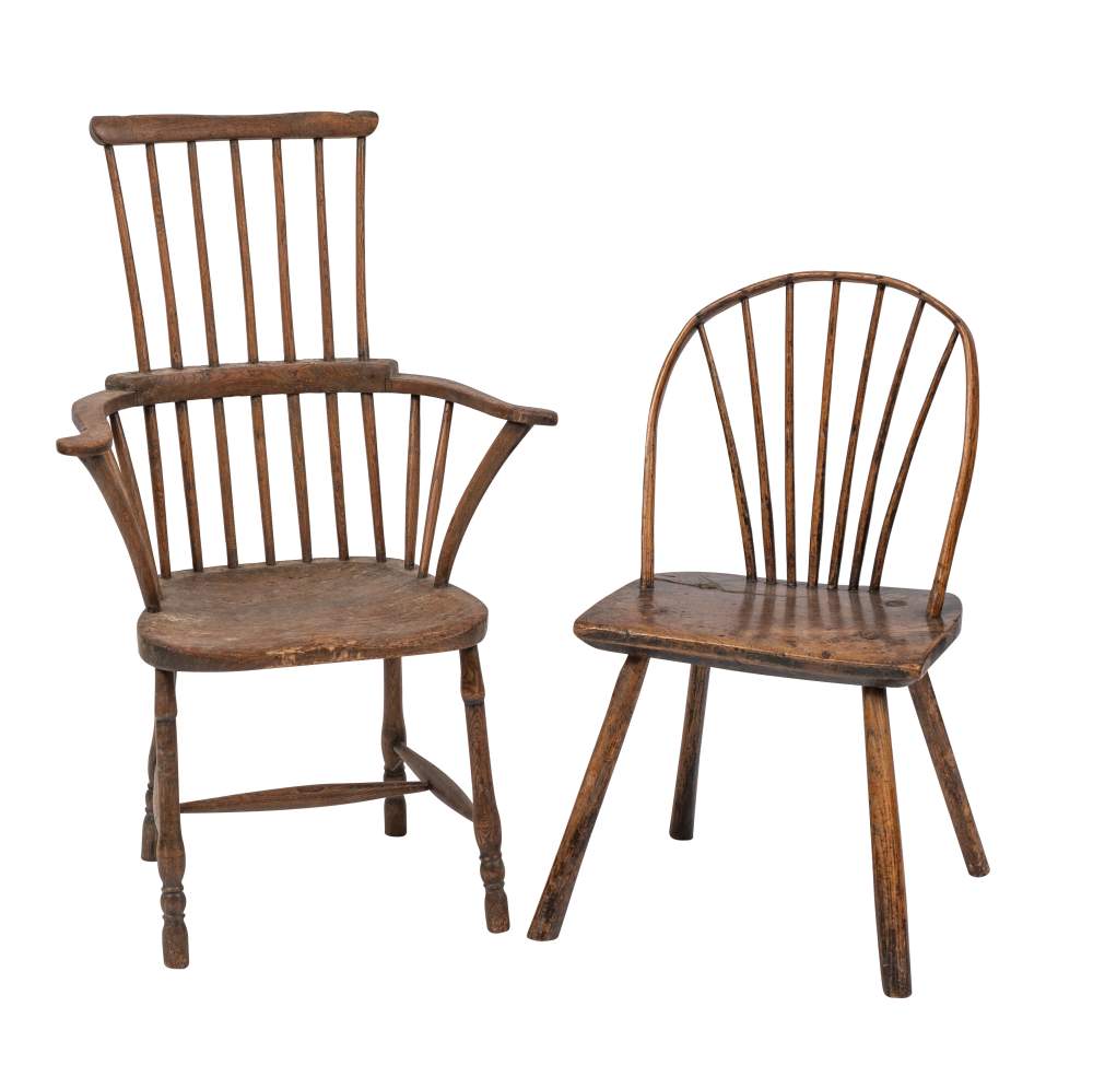 A primitive oak and ash stickback chair, 18th / 19th century,