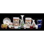 A mixed lot of glassware: including a 'Bristol' blue jug; two Central European milk glass tankards,
