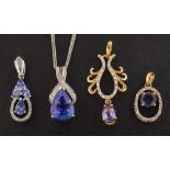 Four gemset pendants,: including a pear-shaped tanzanite and diamond pendant,