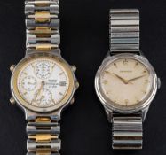 A Seiko wristwatch and Movado wristwatch: the gold-plated Seiko signed on the dial Quartz