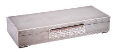 An Edward VIII silver cigarette box, maker Dudley Russell Howitt, Birmingham, 1936: inscribed,
