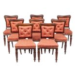 A set of eight mahogany and button upholstered dining chairs, second quarter 19th century,