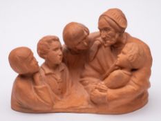 Gaston Hauchecorne [French 1880-1945] a terracotta sculpture: of an elderly lady and four children,