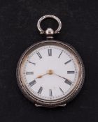 A lady's silver key-wound pocket watch: the Swiss bar movement having a cylinder escapement,