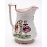 An Elsmore & Forster pottery puzzle jug: of waisted form with angular handle the exterior printed