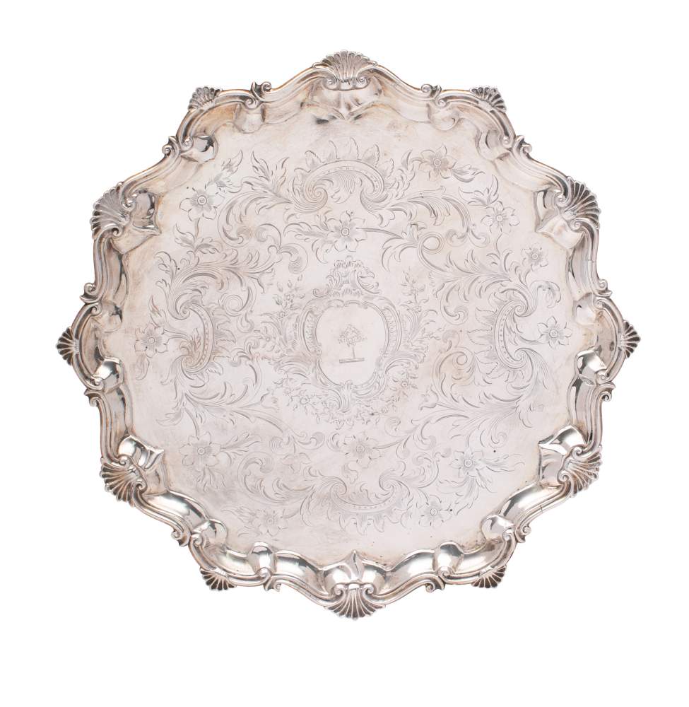 A George II silver salver , maker Richard Rugg I, London, 1758: Crested,