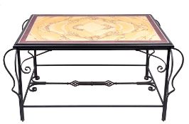 A scagliola and wrought iron mounted conservatory table, modern,