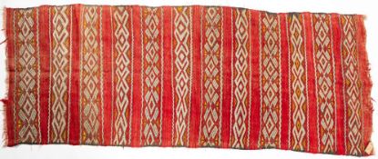 A Turkoman flatweave:, the red field with ivory geometric bands, 209cm x 85cm,