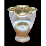 A Loetz yellow Papillon vase: of dimpled trumpet shaped form with quadrilobed rim, circa 1900,