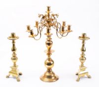 A large brass eight-branch candelabrum: in the Dutch style,