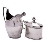 A George III silver mustard pot and cover, maker John Schofield, London, no date letter: crested,