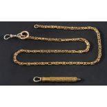 A fancy-link chain with gilt metal pencil,: length of pencil ca.5.