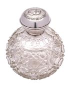 An Edward VII clear glass and silver mounted scent bottle, maker's mark worn, Birmingham,