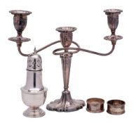 An Elizabeth II silver twin branch candelabra, maker A Edward Jones Ltd, Birmingham,