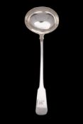 A George III silver Fiddle pattern soup ladle, maker Alice & George Burrows II, London,