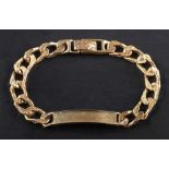 A 9ct gold, textured curb-link bracelet with plain frontispiece,: with indistinct hallmarks,