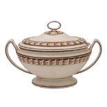A Herculaneum creamware oval two-handled tureen and cover and a large creamware serving dish: the