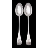 A pair of Victorian silver Old English pattern serving spoons, maker walker & Hall, Sheffield,