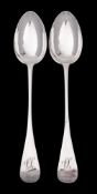 A pair of Victorian silver Old English pattern serving spoons, maker walker & Hall, Sheffield,