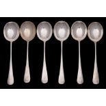 A set of six George V silver Hanoverian pattern soup spoons, maker Allen & Darwin, Sheffield,