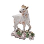 A Plymouth polychrome model of a goat: standing on a raised mound base applied with flowers and