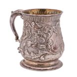 A George II silver mug, maker possibly JJ, London, 1740: initialled, of baluster form,