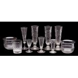 A mixed group of glassware: comprising an 18th century wrythen dwarf ale, another similar ale,