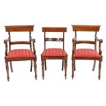 A composed set of ten mahogany dining chairs in Regency style, 20th century,