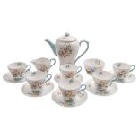 A Shelley porcelain Henley shape part coffee service: in the Wild Flowers pattern comprising a