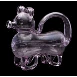 An unusual early 20th century glass 'gin-pig' decanter: of amethyst tinted colour,