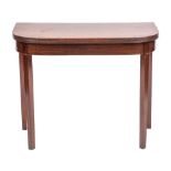 A Regency mahogany tea table, early 19th century,: the hinged 'D' section top with reeded edges,