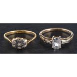 Two gemset rings,: including a single-cut diamond cluster ring, total estimated diamond weight ca 0.
