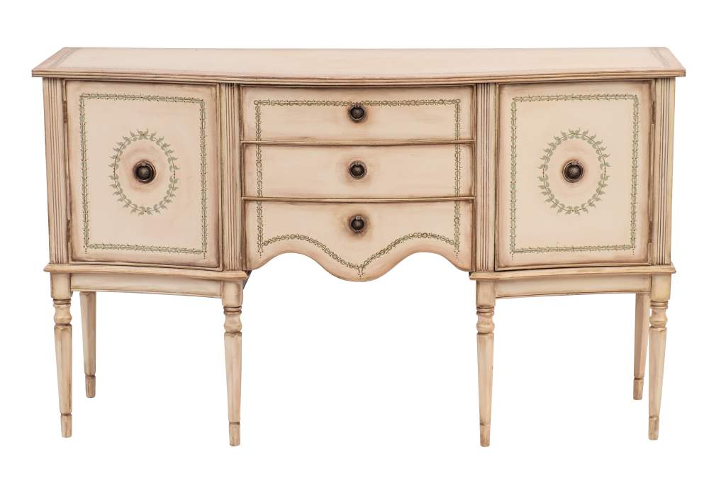 An associated suite of cream painted wood furniture, 20th century,: comprising a dresser,