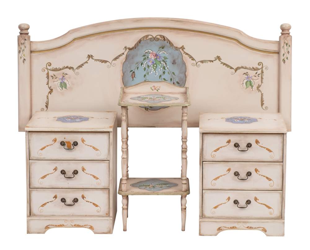 An associated suite of cream painted wood furniture, 20th century,: comprising a dresser, - Bild 3 aus 3