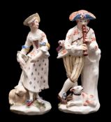 A pair of Bow figures of a shepherd and shepherdess: the shepherd boy playing the recorder,