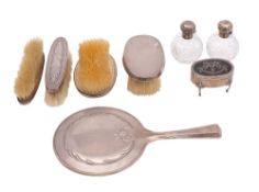A mixed collection of silver dressing table wares, various makers and dates: includes, brushes,