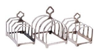 A pair of Edward VIII silver four-division toast racks, maker Viners Ltd, Sheffield,