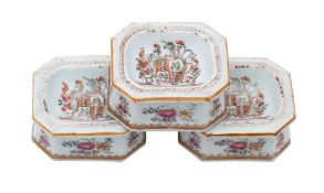 A set of three Chinese famille rose armorial trencher salts: each interior painted with the arms of
