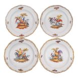 A set of five Meissen plates: outside decorated with central ornithological landscape vignettes,