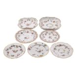 A group of seven Bristol plates and dessert dishes: painted with floral sprays,