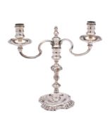 An Elizabeth II silver twin branch candelabra: maker J B Chatterley & Sons Ltd, Birmingham,