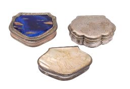 A Continental silver snuff box, stamped marks: of semi-circular outline 6.