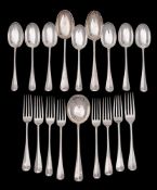 A matched silver Hanoverian pattern part flatware service,