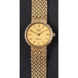 A Longines, 'Presence' wristwatch,: quartz, 9ct gold with integrated fancy-link 9ct gold bracelet,