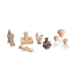 Three Roman pottery bust fragments: together with a Greek hollow cast figure and three other items.