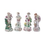 A matched set of four Plymouth figures of the 'Seasons': modelled as putti on shell and scroll
